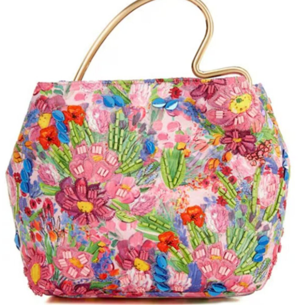 Antonia Melani - Floral Printed Statement Handle Bucket Bag